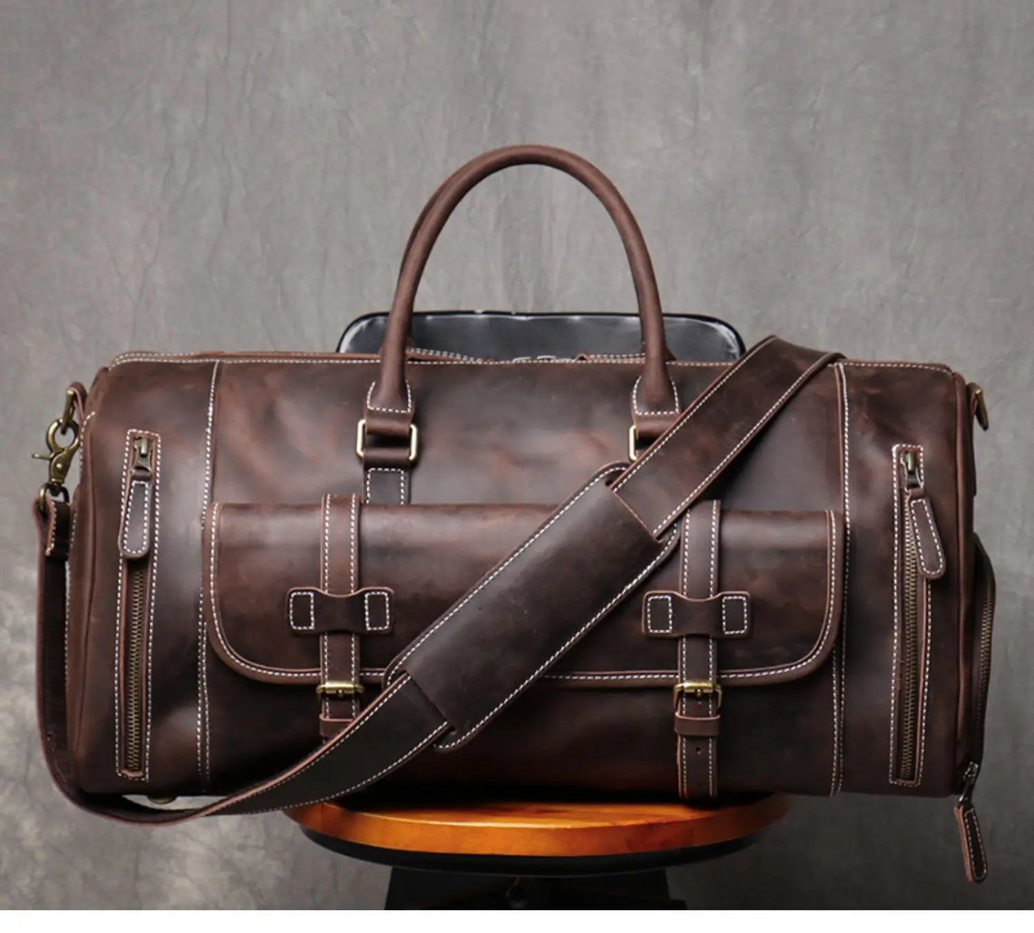 Genuine Leather Vintage Style Travel Bag