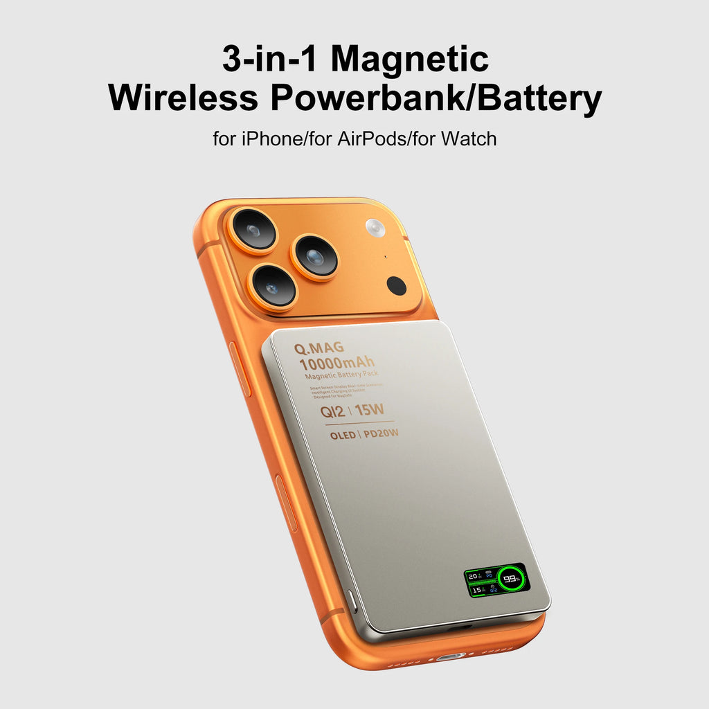 Qi2 Magnetic Power Bank Wireless Fast Charger  iPhone 12-17 Pro, Watch, Airpods & Samsung
