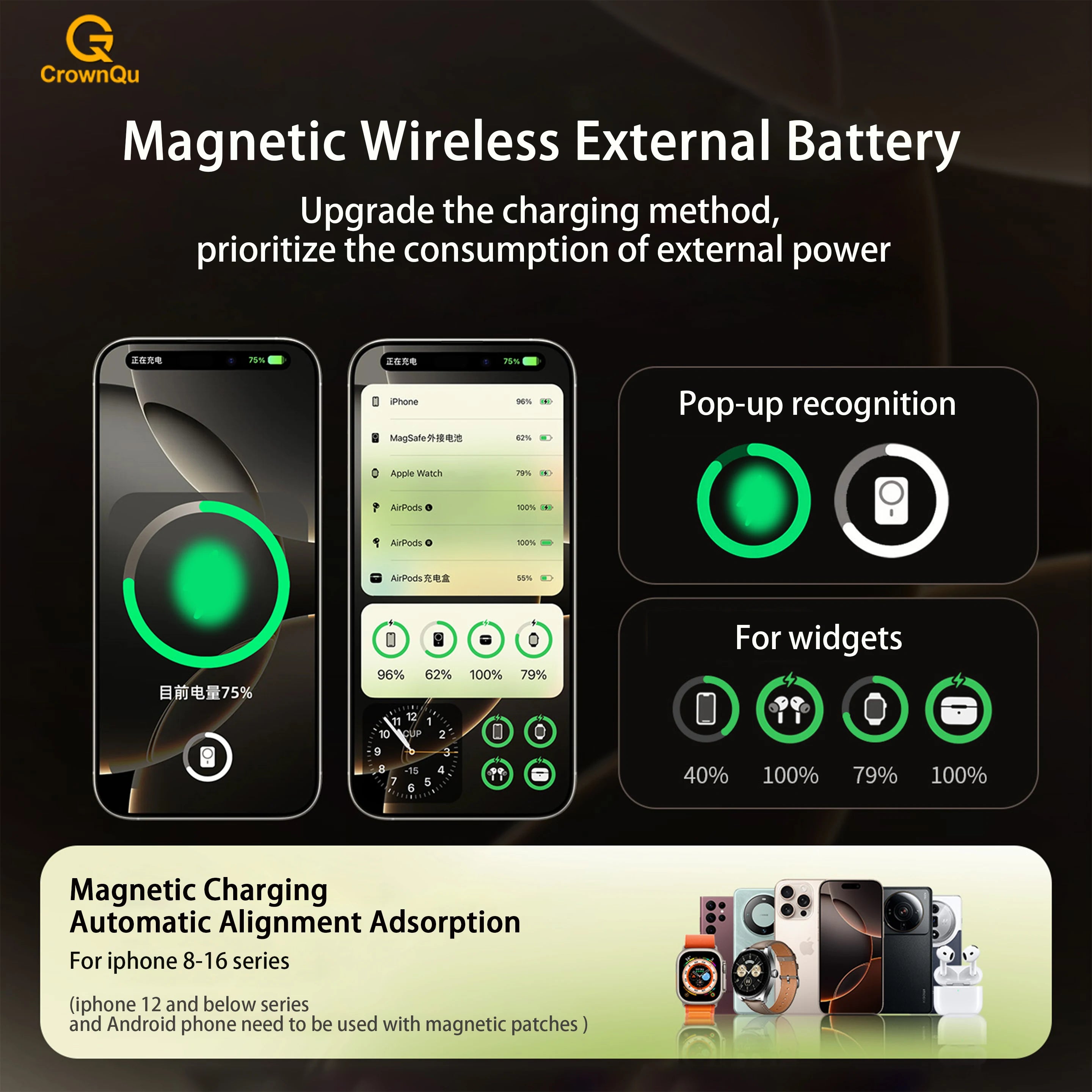 Qi2 Magnetic Power Bank Wireless Fast Charger  iPhone 12-17 Pro, Watch, Airpods & Samsung