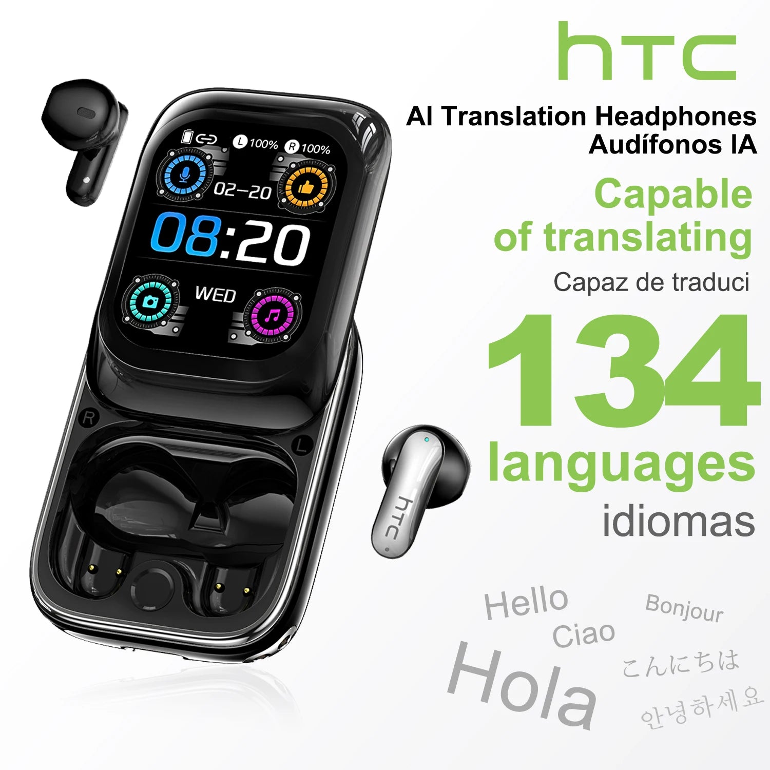 Ultra HD Screen AI Translator Earbuds